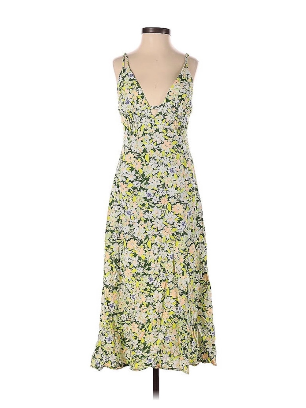 Urban Outfitters Floral V-Neck Spaghetti Strap Maxi Dress - Green Floral